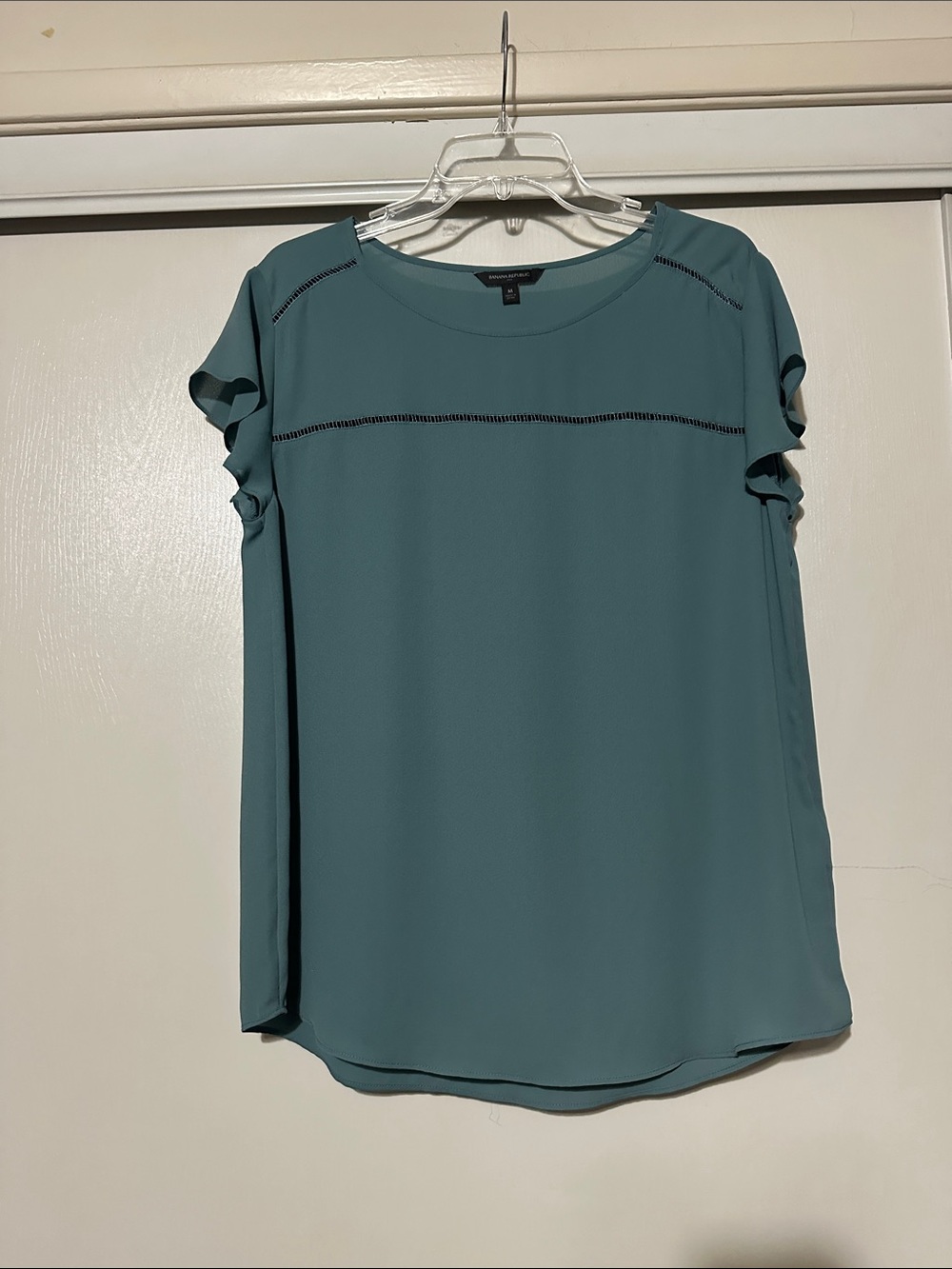 Banana Republic Teal Ruffle-Sleeve Round Neck Blouse